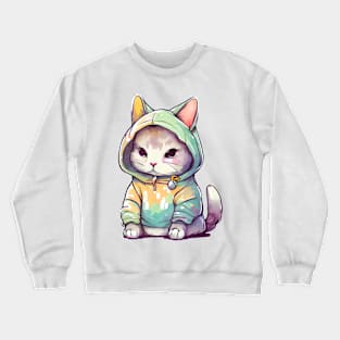 Cartoon Cat Wearing Hoodie Crewneck Sweatshirt